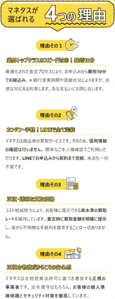 マネタス 先払い買取の特徴