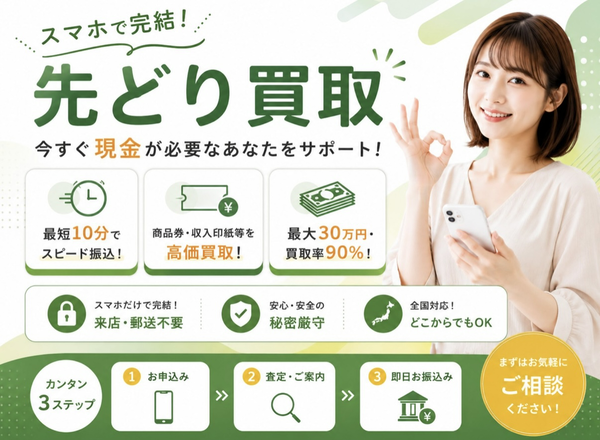 【先どり買取 先払い買取】即日現金化の仕組み・系列・5ch口コミ評判・安全性・利用リスクなど最新情報で徹底解説